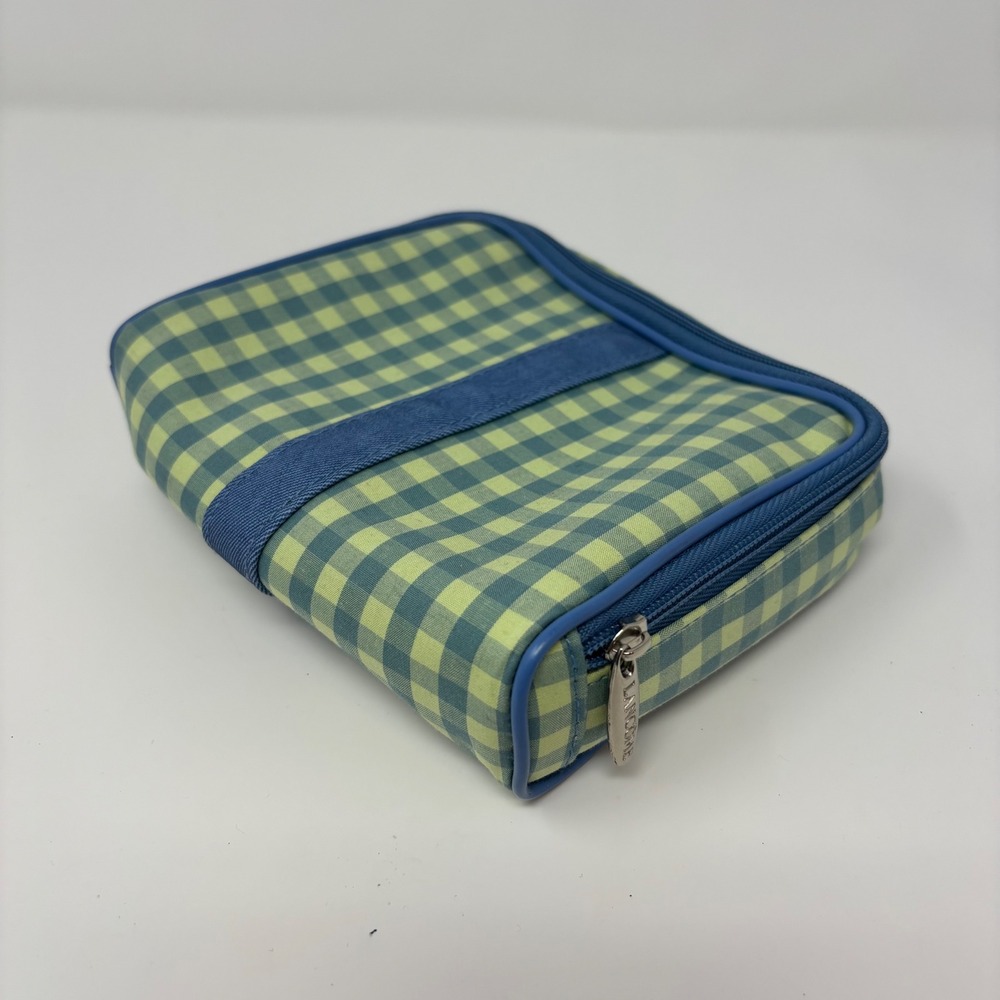 Lancôme Makeup Bag Green & Blue Plaid Zippered Pouch‎